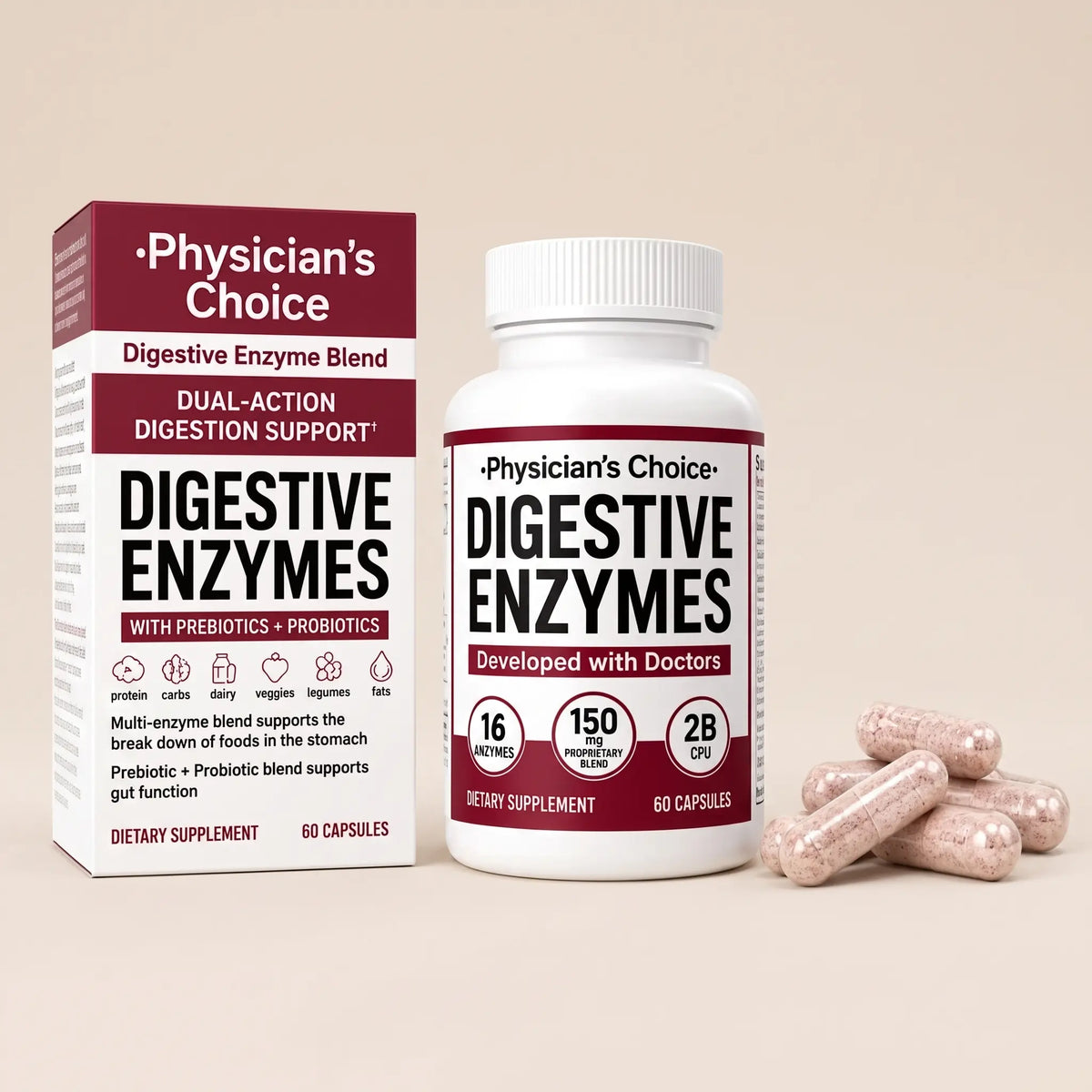 PHYSICIAN'S CHOICE ENZIMAS DIGESTIVAS PARA LA HINCHAZÓN Y LA DIGESTIÓN